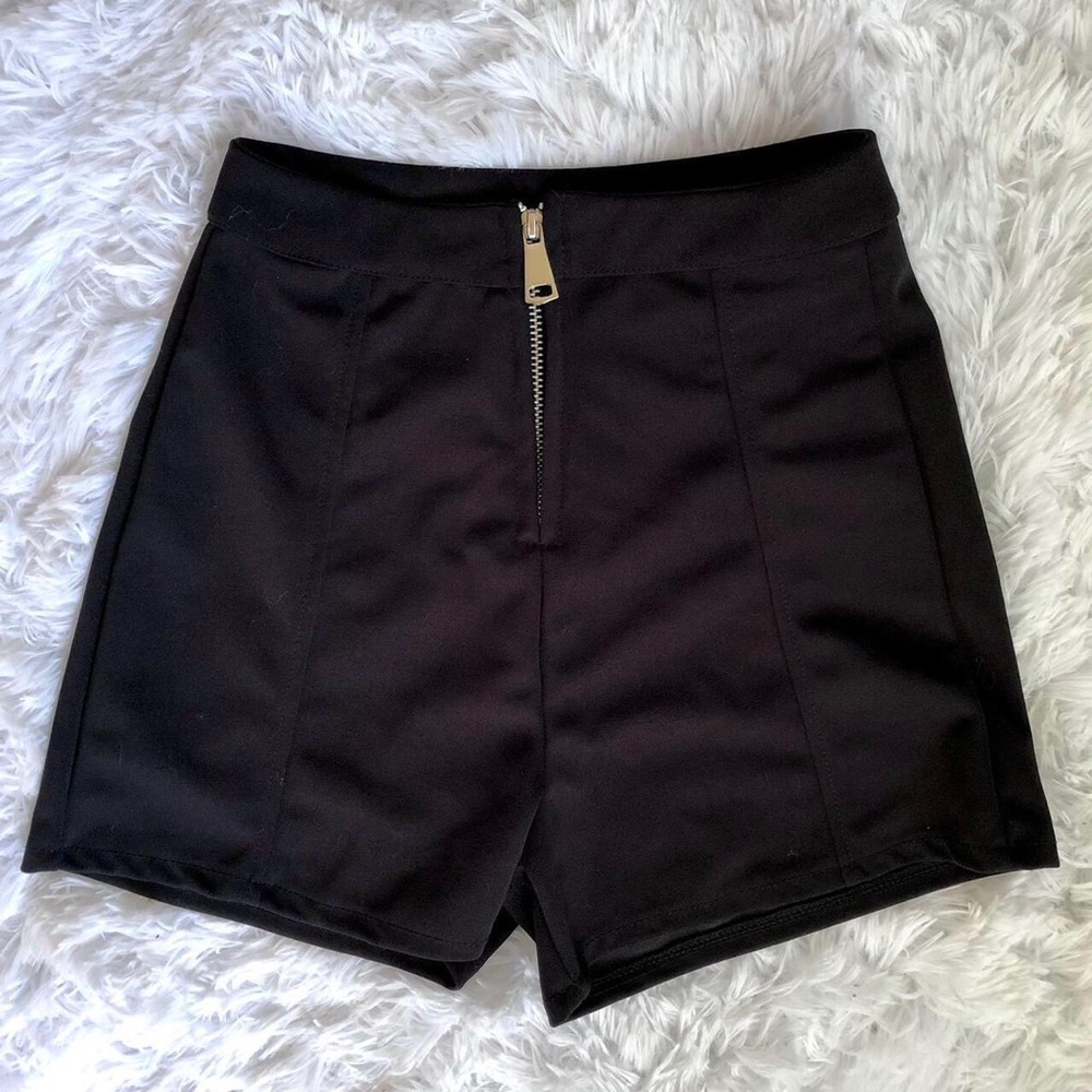 High waisted zip up black shorts